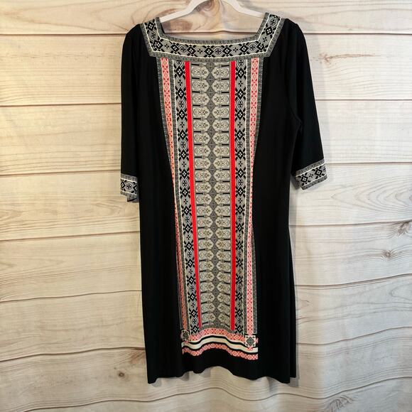 Studio One New York Black Kimono Paisley Print Shift Dress Size Large - Picture 4 of 7